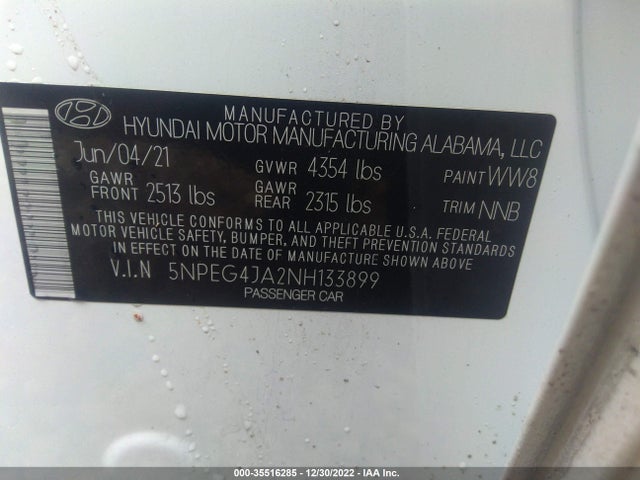 2022 Hyundai Sonata, VIN: 5NPEG4JA2NH133899