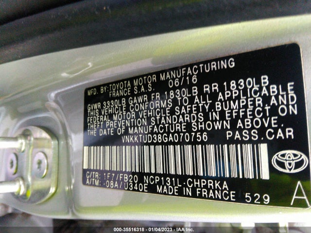 2016 Toyota Yaris, VIN: VNKKTUD38GA070756