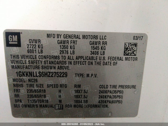 GMC Acadia 2017 1GKKNLLS6HZ275229 Image 9