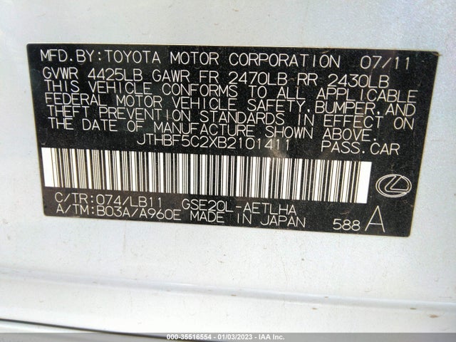 JTHBF5C2XB2101411 Lexus IS 250