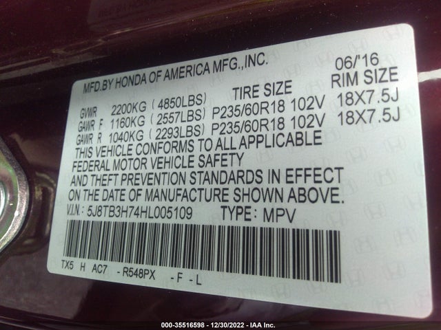 2017 Acura RDX, VIN: 5J8TB3H74HL005109