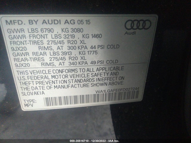 2015 Audi Q7, VIN: WA1LGAFE0FD027244