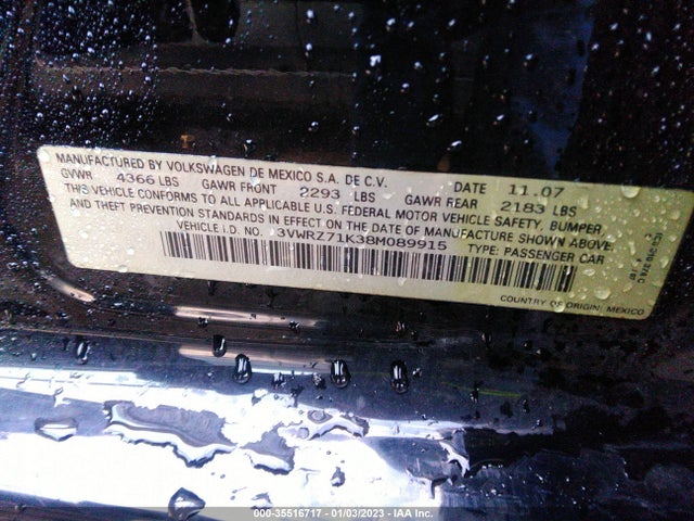 3VWRZ71K38M089915 Volkswagen Jetta Sedan Se/sel