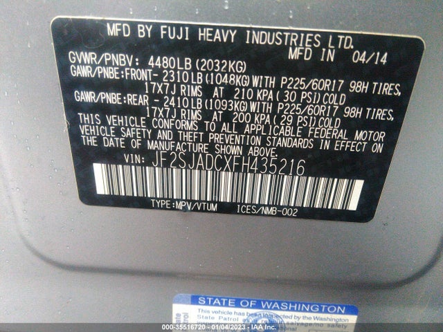 2015 SUBARU FORESTER 2.5I PREMIUM VIN: JF2SJADCXFH435216