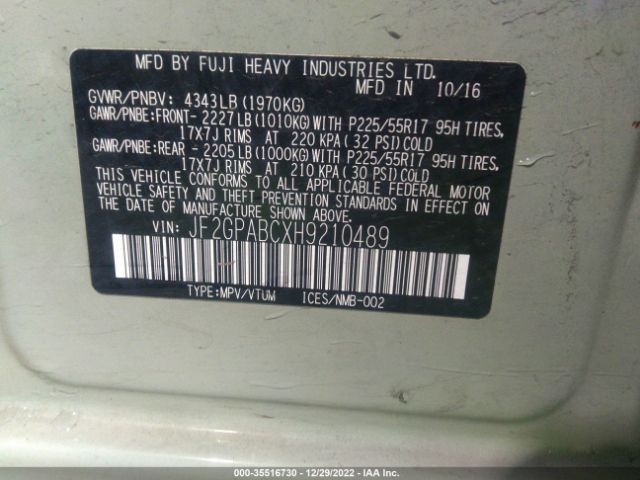 JF2GPABCXH9210489 Subaru Crosstrek Premium