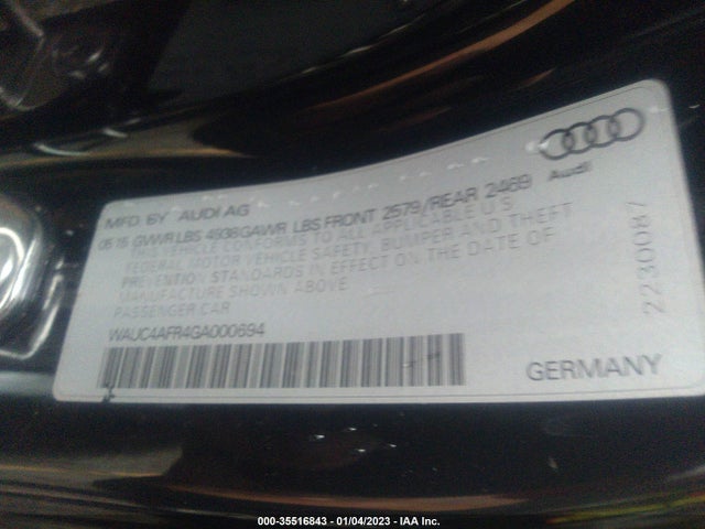 2016 AUDI S5 PREMIUM PLUS VIN: WAUC4AFR4GA000694