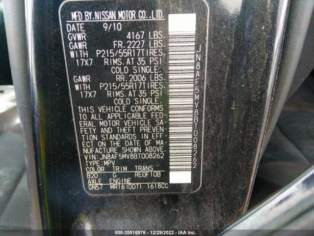 2011 NISSAN JUKE SV VIN: JN8AF5MV8BT008262