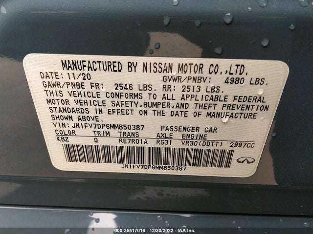 2021 INFINITI Q50 RED SPORT 400 VIN: JN1FV7DP6MM850387