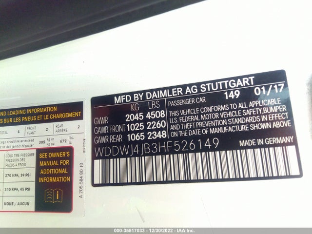 2017 Mercedes-Benz C-Class, VIN: WDDWJ4JB3HF526149