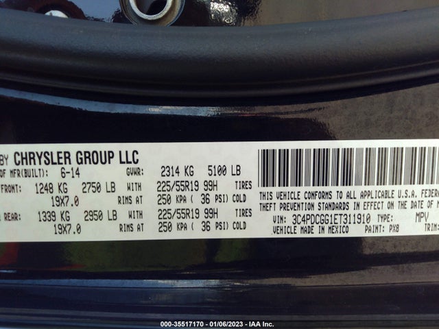 2014 DODGE JOURNEY CROSSROAD VIN: 3C4PDCGG1ET311910