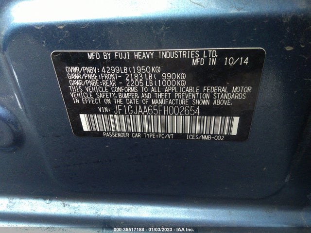 Subaru IMPREZA SEDAN 2015 JF1GJAA65FH002654 Image 9