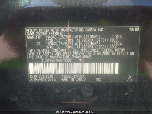 2010 TOYOTA RAV4 VIN: 2T3ZF4DV1AW019589