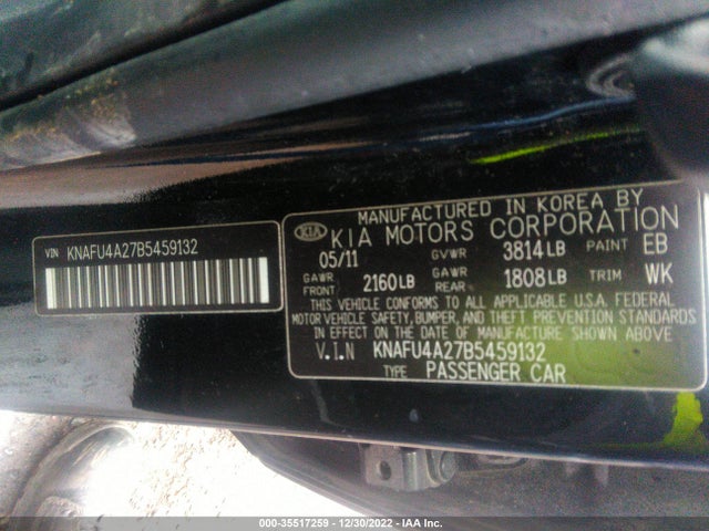 35517259 :رقم المزاد ، KNAFU4A27B5459132 vin ، 2011 Kia Forte Ex مزاد بيع