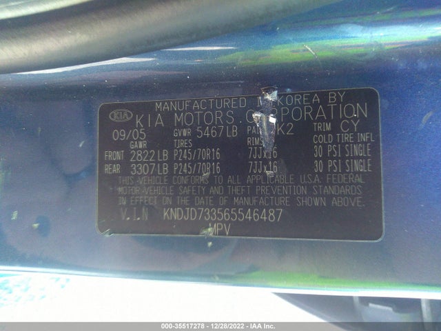 2006 KIA SORENTO LX/EX VIN: KNDJD733565546487