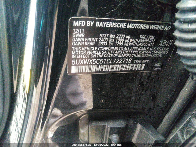 BMW X3 2012 5UXWX5C51CL722718 Image 9
