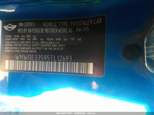 WMWRE33595TL12693 Mini Cooper Hardtop S