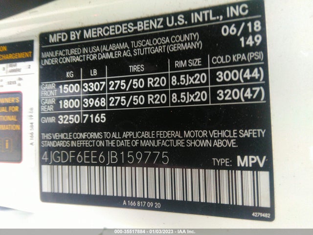 2018 Mercedes-Benz GLS-Class, VIN: 4JGDF6EE6JB159775