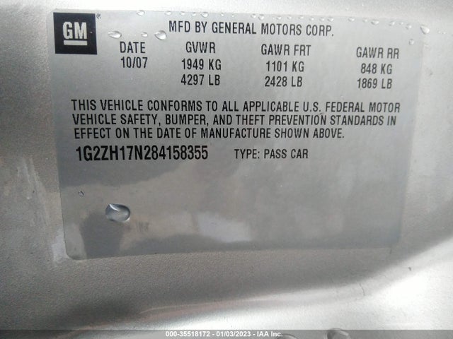 2008 PONTIAC G6 GT VIN: 1G2ZH17N284158355