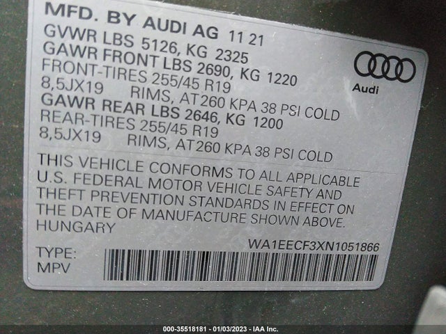 2022 Audi Q3, VIN: WA1EECF3XN1051866
