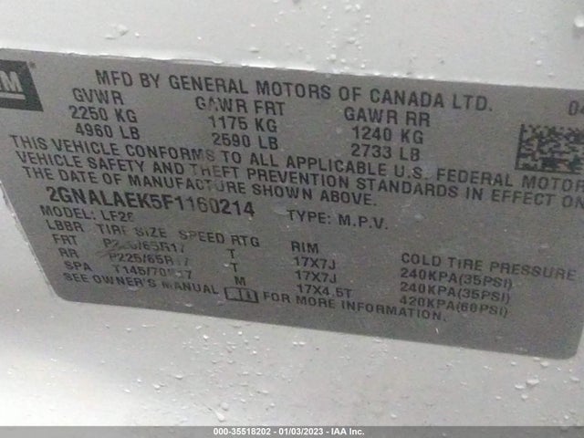 2015 Chevrolet Equinox, VIN: 2GNALAEK5F1160214