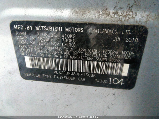 ML32F3FJ8JHF15085 Mitsubishi Mirage G4 Es