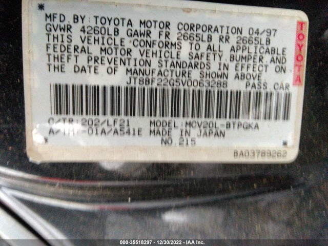 JT8BF22G5V0063288 Lexus ES 300 LUXURY SPORT SDN