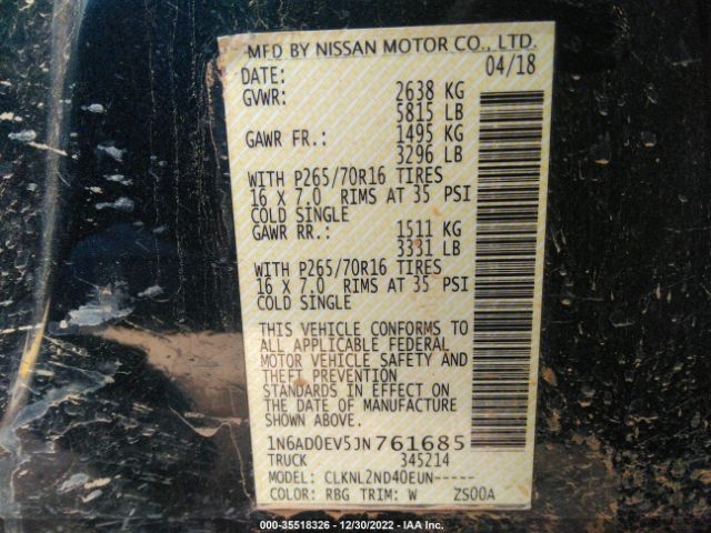 1N6AD0EV5JN761685 Nissan Frontier Sv V6