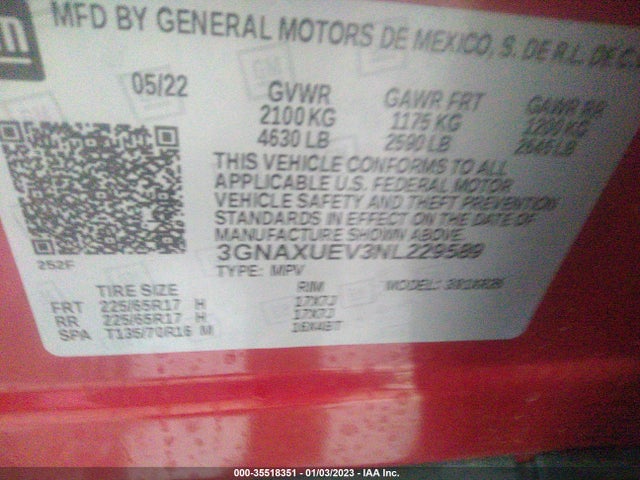 Chevrolet EQUINOX LT 2022 3GNAXUEV3NL229589 Image 9
