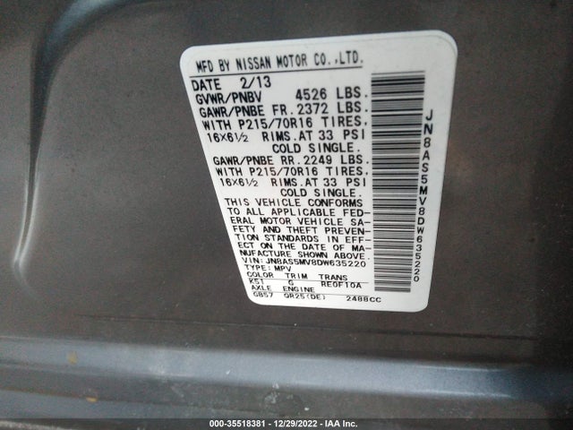 Aukcja sprzedaży 2013 Nissan Rogue S, vin: JN8AS5MV8DW635220, numer aukcji: 35518381