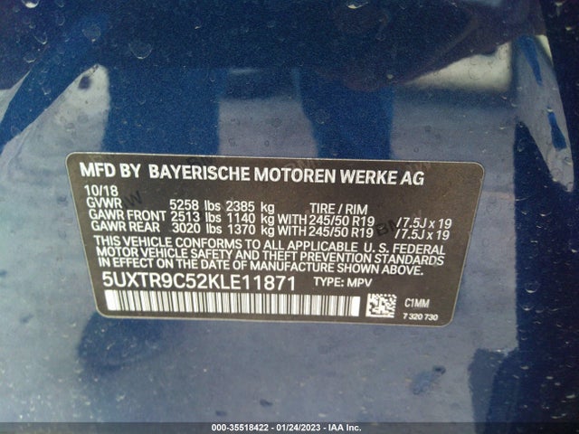 BMW X3 Xdrive30i 2019 5UXTR9C52KLE11871 Image 9