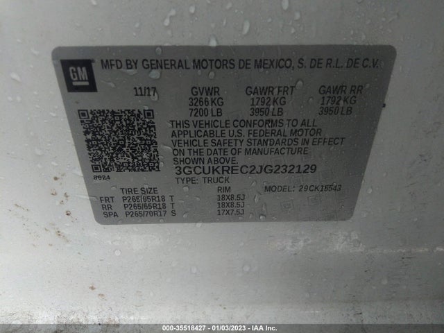 Продажа на аукционе авто 2018 Chevrolet Silverado 1500 Lt, vin: 3GCUKREC2JG232129, номер лота: 35518427