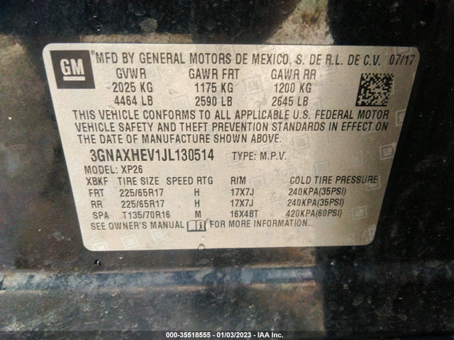 2018 Chevrolet Equinox, VIN: 3GNAXHEV1JL130514