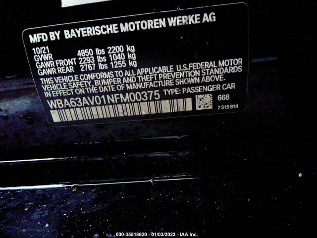 2022 BMW 4 Series, VIN: WBA63AV01NFM00375