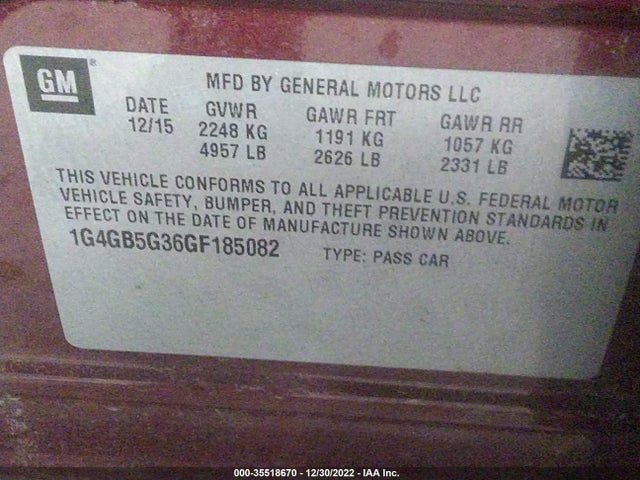 2016 Buick LaCrosse, VIN: 1G4GB5G36GF185082