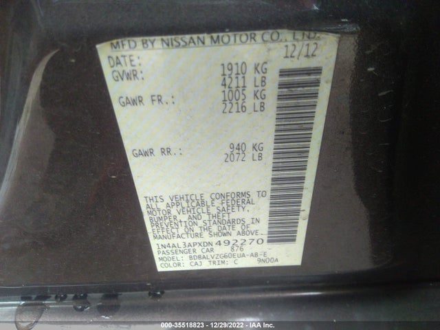 2013 NISSAN ALTIMA 2.5 SL VIN: 1N4AL3APXDN492270