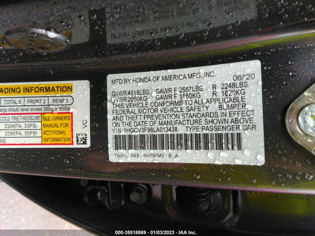 2020 Honda Accord, VIN: 1HGCV3F98LA013438