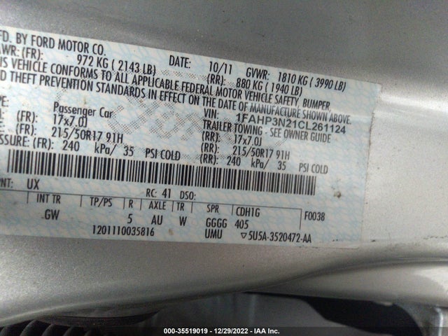 2012 FORD FOCUS TITANIUM VIN: 1FAHP3N21CL261124
