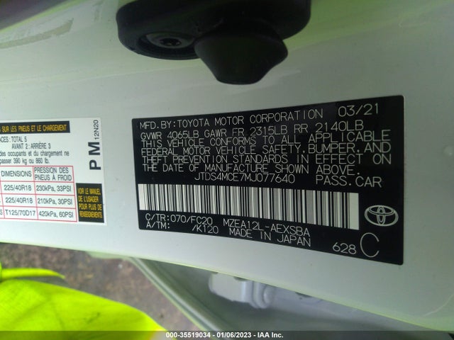 2021 TOYOTA COROLLA SE/NIGHTSHADE/APEX SE VIN: JTDS4MCE7MJ077640