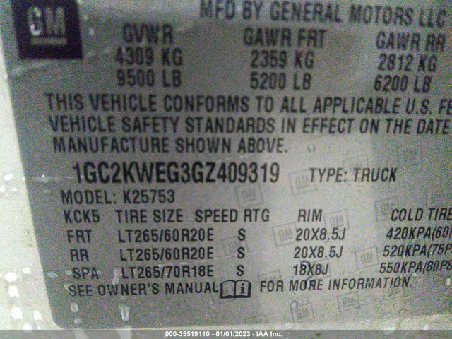 2016 CHEVROLET SILVERADO 2500HD LTZ VIN: 1GC2KWEG3GZ409319