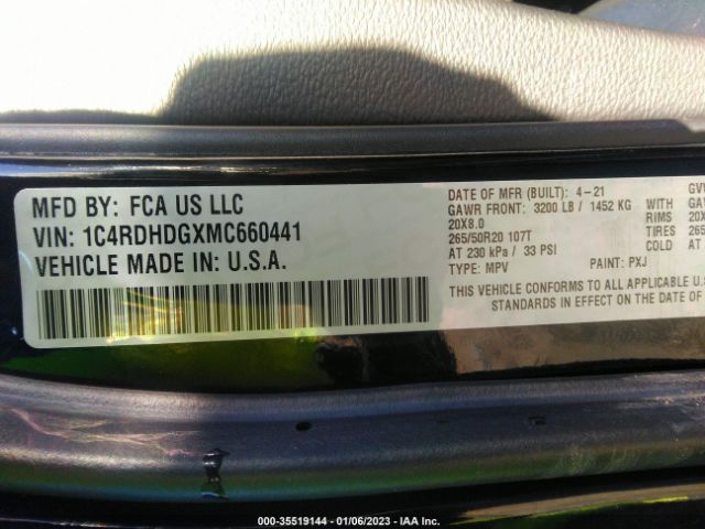 1C4RDHDGXMC660441 Dodge DURANGO GT