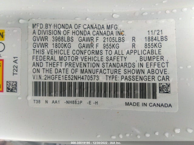 Honda CIVIC SI 2022 2HGFE1E52NH470573 Image 10