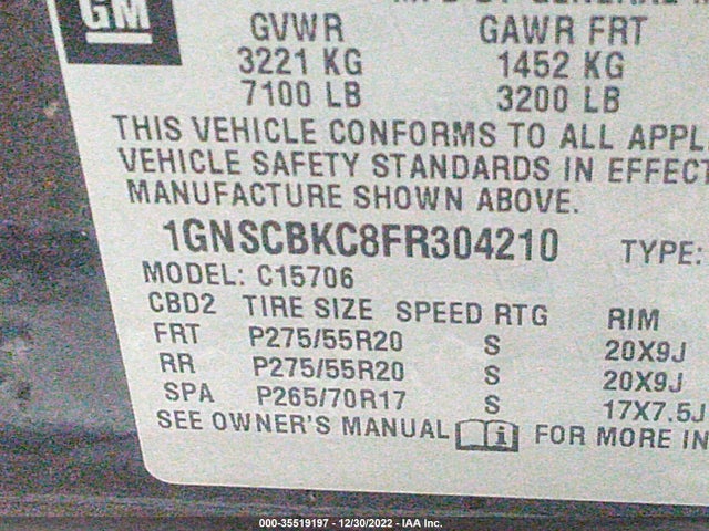 2015 Chevrolet Tahoe, VIN: 1GNSCBKC8FR304210