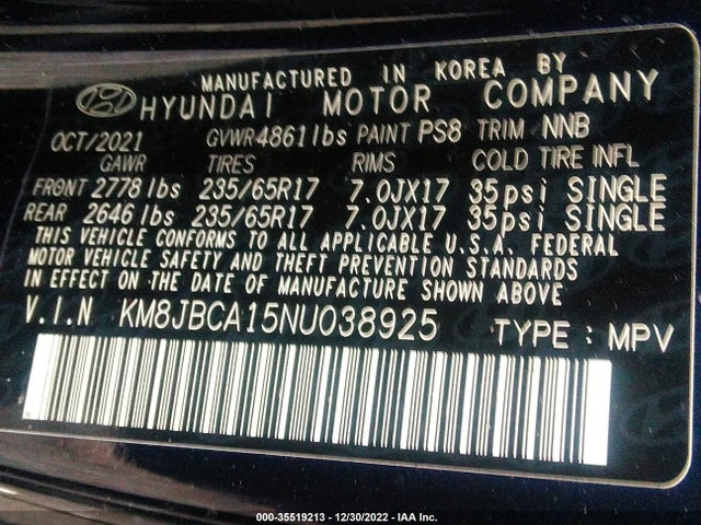 Hyundai Tucson Hybrid Blue 2022 KM8JBCA15NU038925 Image 10
