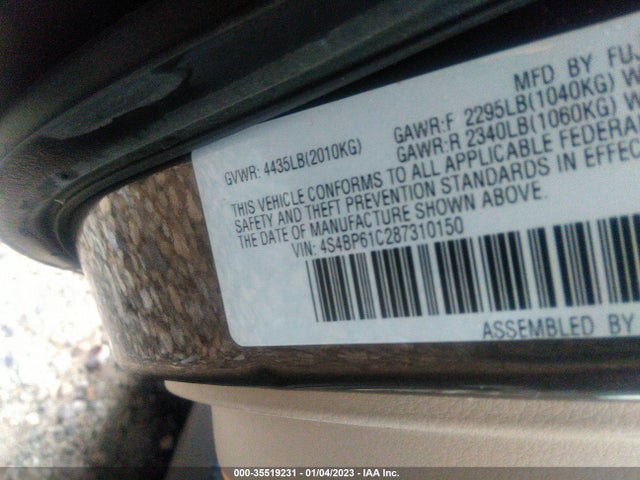 2008 SUBARU OUTBACK I/LL BEAN W/NAV VIN: 4S4BP61C287310150