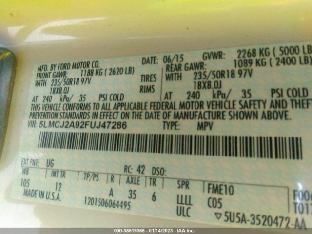 5LMCJ2A92FUJ47286 Lincoln MKC