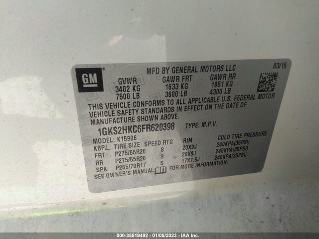 2015 GMC Yukon XL, VIN: 1GKS2HKC6FR620398