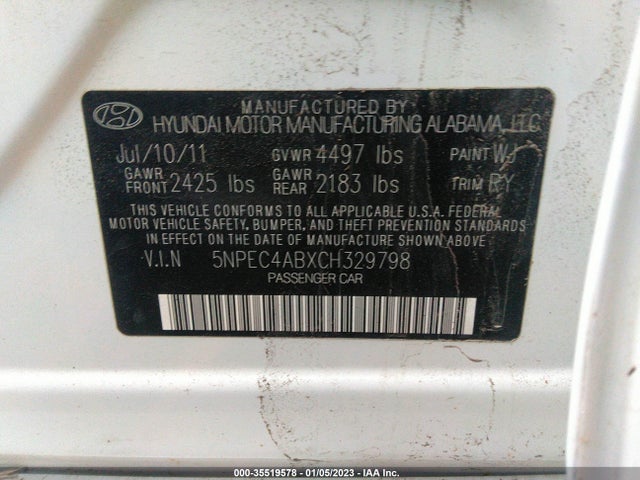 2012 HYUNDAI SONATA 2.0T LIMITED VIN: 5NPEC4ABXCH329798