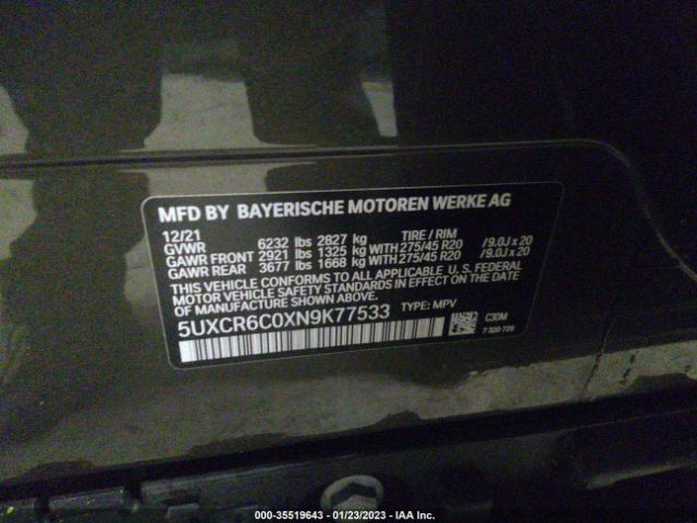 5UXCR6C0XN9K77533 BMW X5 Xdrive40i