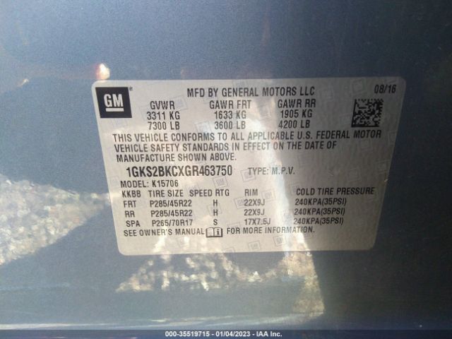 1GKS2BKCXGR463750 GMC YUKON SLT