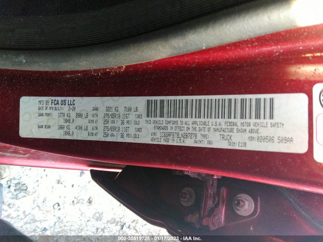 2020 RAM 1500 BIG HORN VIN: 1C6SRFBT9LN287278